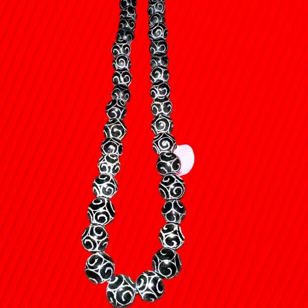 Intricately Carved Bead Long Necklace